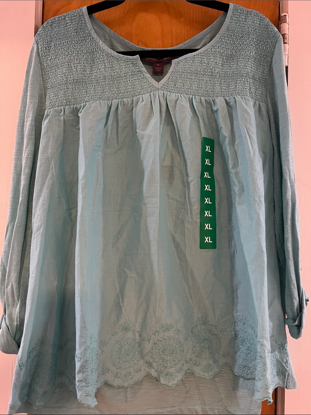 Gloria Vanderbilt Light Blue Smocked Yoke Tunic